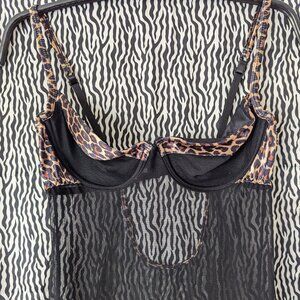 NWT Leopard Trim Slip Dress with Underwire